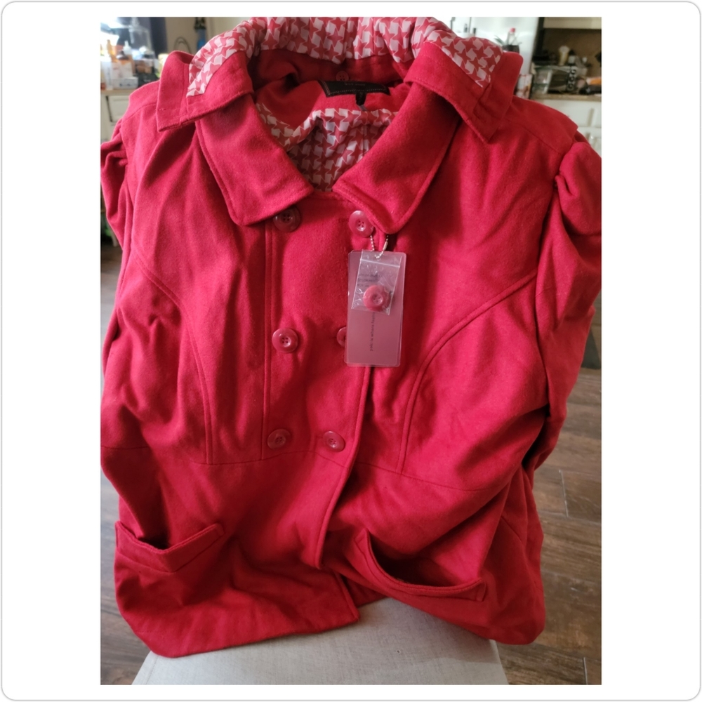 Red Double Breasted Hooded Peacoat Jacket
